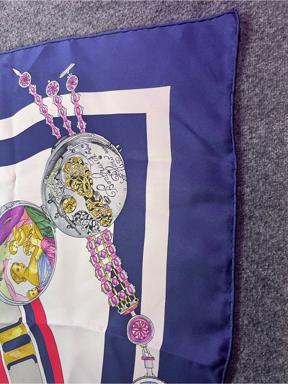 Hermes Multicolor Silk Scarf with Navy, Red, White and Gold Accents - Picture 10 of 16